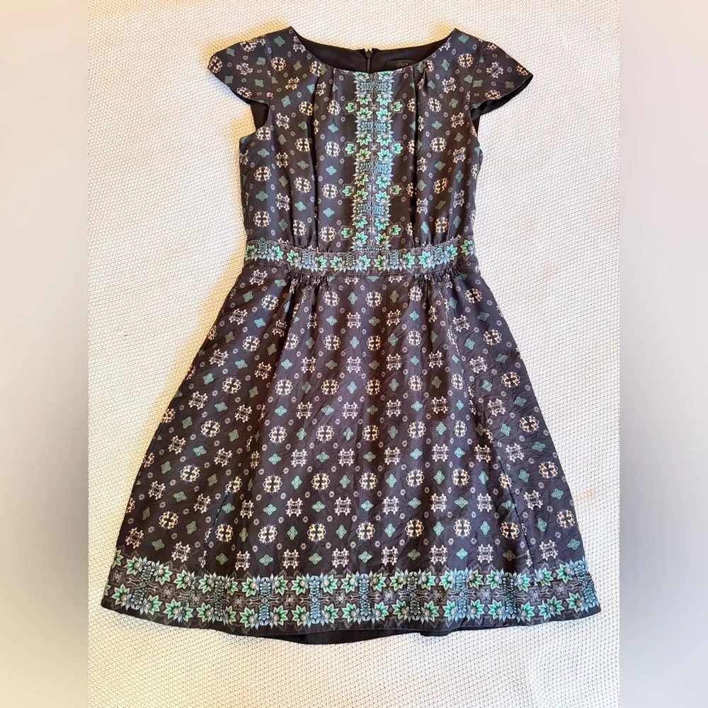 J. CREW 100% Silk Cap Sleeve Black Floral Midi Dress